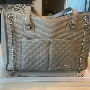 Steve Madden Beige Quilted Tote with Chain Detail